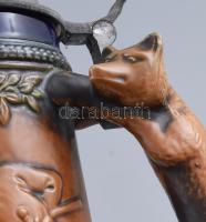 Gerzit német vadász korsó, róka alakos füllel, ón fedéllel, jelzett, minimális kopottsággal, m: 23 c...