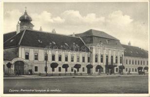 1935 Csorna, Premontrei templom és rendház + &quot;SOPRON - GYŐR 58 A SZ.&quot; vasúti mozgóposta bélyegző