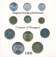 1993. 10f-200Ft (11xklf) forgalmi sor "Magyarország pénzérméi" karton dísztokban, egy lapo...