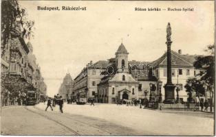 Budapest VIII. Rákóczi út (ma Kerepesi út), Szent Rókus kórház, 75-ös és 27-es villamosok (r)