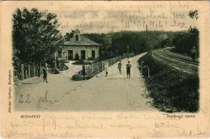 1903 Budapest XII. Svábhegy, gyógyszertár, fogaskerekű vasút sínek. Károlyi Gy. kiadása