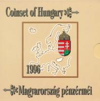 1996. 10f-100Ft (10xklf) "Magyarország pénzérméi" forgalmi sor dísztokban. A belső tokon a ragasztás részben elengedett. T:BU patina Adamo FO29