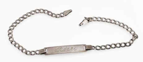 Ezüst(Ag) karkötő "Rózsi" felirattal, jelzett, h: 18 cm, nettó: 3 g