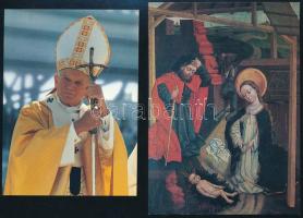 2 db vallási témájú fotónyomat: II. János Pál pápa Budapesten, illetve betlehemi jelenet. A hátoldal...