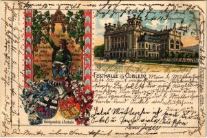 1905 Koblenz, Coblenz; Festhalle, Wandgemälde i. d. Festhalle. Art Nouveau, floral, litho with coat of arms (EK)