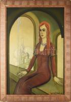 Csortos-Elek József (1875-?): Art deco hölgy, 1932. Olaj, vászon, jelzett. Dekoratív, kissé kopott fakeretben, 100×70,5 cm KIZÁRÓLAG SZEMÉLYES ÁTVÉTEL, NEM POSTÁZZUK! / oil on canvas, signed, framed ONLY PERSONAL COLLECTION IN OUR OFFICE!