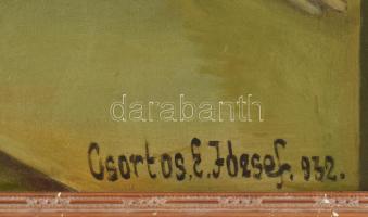 Csortos-Elek József (1875-?): Art deco hölgy, 1932. Olaj, vászon, jelzett. Dekoratív, kissé kopott f...