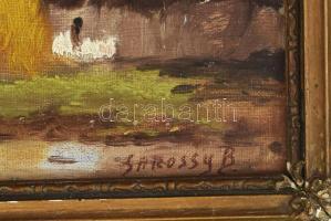 Sárossy B. jelzéssel: Libák. Olaj, karton. Dekoratív, sérült fakeretben. 25x35 cm