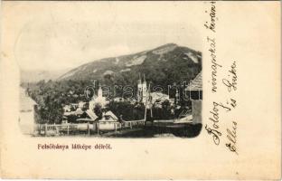 1914 Felsőbánya, Baia Sprie; látkép délről templomokkal. Dácsek Péter kiadása / churches