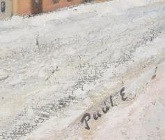 Paál Edit (1924-2018): Téli Szentendre. Olaj, vászon. Jelezve jobbra lent. Dekoratív, kissé sérült f...