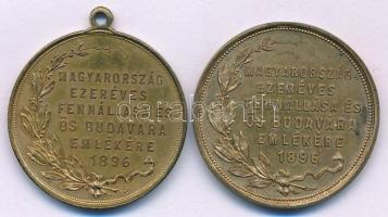 1896. "Magyarország ezeréves fennállásának és ős Budavára emlékékre 1896 / 1687" kétoldalas bronz emlékérem (2xklf: egyik 30mm fül nélkül, másik 29mm füllel) T:AU patina