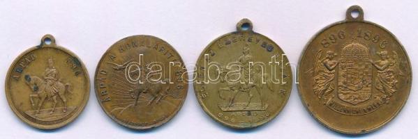 1896. "Magyarország ezeréves fennállásának emlékére" 4xklf kétoldalas bronz emlékérem T:AU...