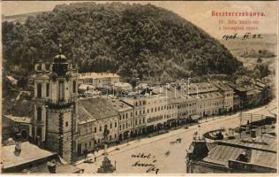 1906 Besztercebánya, Banská Bystrica; IV. Béla király tér a toronyból nézve, üzletek / square, shops (fl)