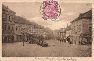 Pribram Prazska street with art shop, the shop of Bernard Pesek and the pub Mestanska beseda (EB)