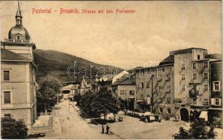 1908 Brunico, Bruneck (Südtirol); Strasse mit dem Florianitor / street view, gate (wet corners)