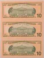 Amerikai Egyesült Államo 2009-2013. (2009) 10$ (3x) sorszámkövetők "JI 06132297 A - JI 06132299...