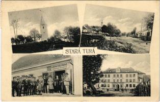 1927 Ótura, Stará Turá, Alt-Turn; utcaképek, templom, iskola, Özvegy Elena Malárová könyv és papír üzlete / street views, church, book and paper shop, school