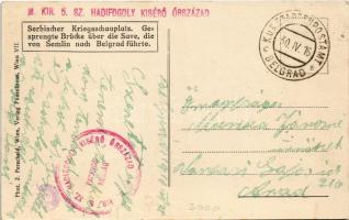 1916 Serbischer Kriegsschauplatz. Gesprengte Brücke über die Save, die von Semlin nach Belgrad führt...