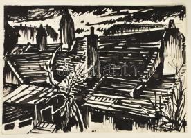 Varga Mátyás (1910-2002), 2 db mű: Soproni udvar, 1934. Tus, papír és fametszet, papír, mindkettő je...