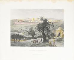 cca 1850 Jerusalem von Oelberg aus - Jerusalem az olajfák hegyéről. Színezett acélmetszet, paszpartuban