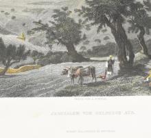 cca 1850 Jerusalem von Oelberg aus - Jerusalem az olajfák hegyéről. Színezett acélmetszet, paszpartu...