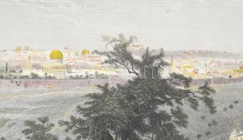 cca 1850 Jerusalem von Oelberg aus - Jerusalem az olajfák hegyéről. Színezett acélmetszet, paszpartu...