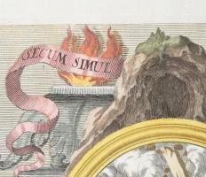 Buda és Pest színezett rézmetszetű látképe. 
Részlet a budai lőportorony felrobbanását ábrázoló all...