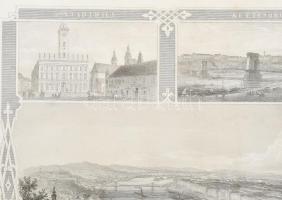 Pest és Buda látképe. Címe a középső kép alatt ?PESTH? 
A. Fesca acélmetszete. Jelzet jobbra a kép ...