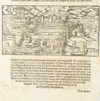 Buda, a királyi palota Nyugatról felvett korai fametszetű színezetlen látképe.   A kép felett :Die S...