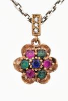 Ezüst(Ag) nyaklánc színes köves medállal, jelzett, h: 44 cm, bruttó: 10 g