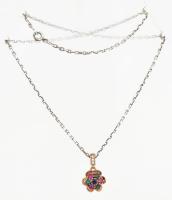 Ezüst(Ag) nyaklánc színes köves medállal, jelzett, h: 44 cm, bruttó: 10 g