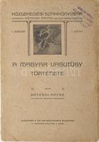 Képessy Árpád: A magyar vasutügy története. Közlekedésügyi Szakkönyvtár. I. sor. 1. könyv. Bp.,1908,Wodianer F. és Fiai, 2+II+104+4 p. Szövegközti fekete-fehér fotókkal. Kiadói papírkötés, szakadt, foltos borítóval, a borítón bélyegzéssel.