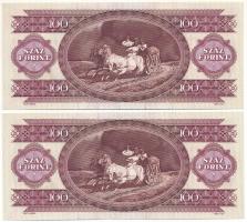 1995. 100Ft (2x) sorszámkövetők "B 050 092969 - B 050 092970" nyomdai festékfoltokkal T:UN...