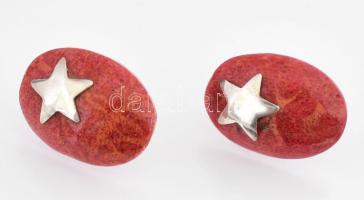Ezüst(Ag) fülbevalópár korallal, jelzett, 2×1,5 cm, bruttó: 4,9 g