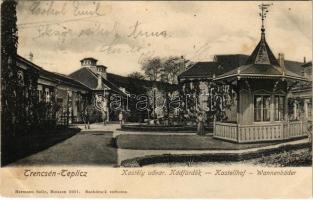 1906 Trencsénteplic, Trencianske Teplice; Kastély udvar, kádfürdők. Hermann Seibt kiadása / Kastellhof, Wannenbäder / castle, baths, spa (fl)