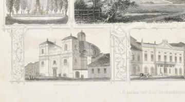 Kassa és nevezetes épületeinek látképe. Kilencosztatú acélmetszet. 
Német nyelvű feliratokkal. Címe...