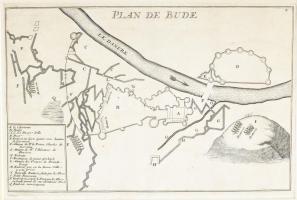 Buda és Pest, Buda város 1686. évi ostroma. Képen középen felirat: Plan de Bude. Francia nyelvű térk...