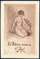 Haranghy Jenő (1894-1951): Ex libris eroticis Dr. AK. 16x11 cm, hátoldalon ragasztónyommal.