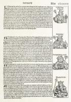 Ősnyomtatvány : A Hartmann Schedel krónika magyar vonatkozású lapja. Taksony vezér 
 
1493.-ban je...