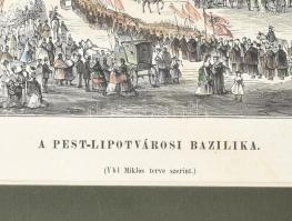 1864 Pest-Lipótvárosi Bazilika nagy méretű szenezett fametszetű látképe. 23x35 cm Paszpartuban