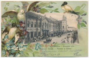 1901 Eszék, Essegg, Osijek; Zupanyska ulica / Comitatsgasse / utca, zsinagóga, piac / street, synagogue, market. Georg Knittel Art Nouveau floral, litho (EK)