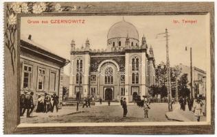 Chernivtsi, Czernowitz, Cernauti, Csernyivci (Bukovina, Bukowina); Isr. Tempel / synagogue. Art Nouveau, floral (cut)