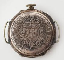 Antik zsebóra beépítés ezüst (Ag) tokban, kopással, hiányos, teljes d: 30 mm