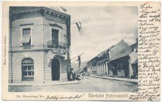 1903 Petrozsény, Petrosani; Dr. Rosenberg ház, Krausz József üzlete. Weisz Testvérek kiadása / villa, shop, street (EK)