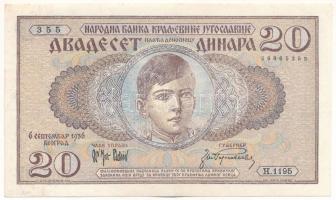 Jugoszlávia 1936. 20D nyomdahibás, halovány nyomat T:XF,VF  Yugoslavia 1936. 20 Dinara with faint print printing error C:XF,VF Krause P#30