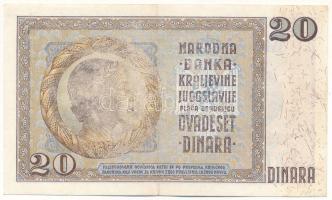 Jugoszlávia 1936. 20D nyomdahibás, halovány nyomat T:XF,VF 
Yugoslavia 1936. 20 Dinara with faint p...