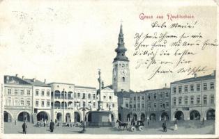 Novy Jicin square with pharmacy and monument litho (EK)