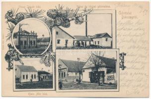 1911 Bihardiószeg, Diosig; Veisz Jakab ház, Veisz és Társai gőzmalma, Klein Mór háza, üzlete és saját kiadása / steam mill, houses, publisher&#039;s shop. Art Nouveau, floral (EK)