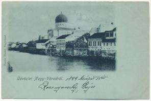 1899 (Vorläufer) Nagyvárad, Oradea; Körös részlet, zsinagóga. Pauker Dániel kiadása / Cris riverside, synagogue (vágott / cut)