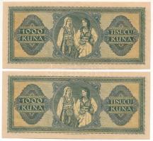Horvátország / Független Horvát Állam 1943. 1000K (2x) sorszámkövetők "C 0041683 - C 0041684&qu...